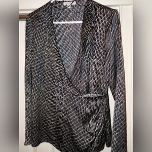 Halston Heritage Women's Straight Cut Blouse Medium Black/Brown Polyester NWOT